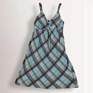 Faded Glory Y2K Blue Plaid 100% Cotton Midi Dress size 8